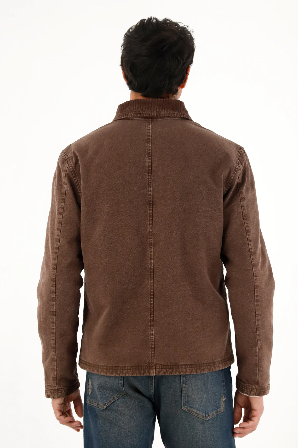 Brown Corduroy Collar Overcoat for Men - Image 4