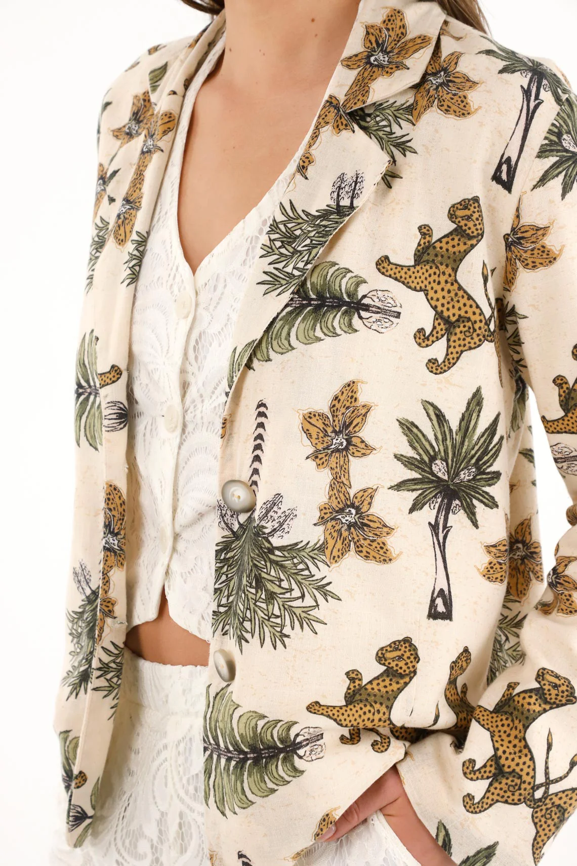 Women's Palm and Tiger Print Blazer - Image 3