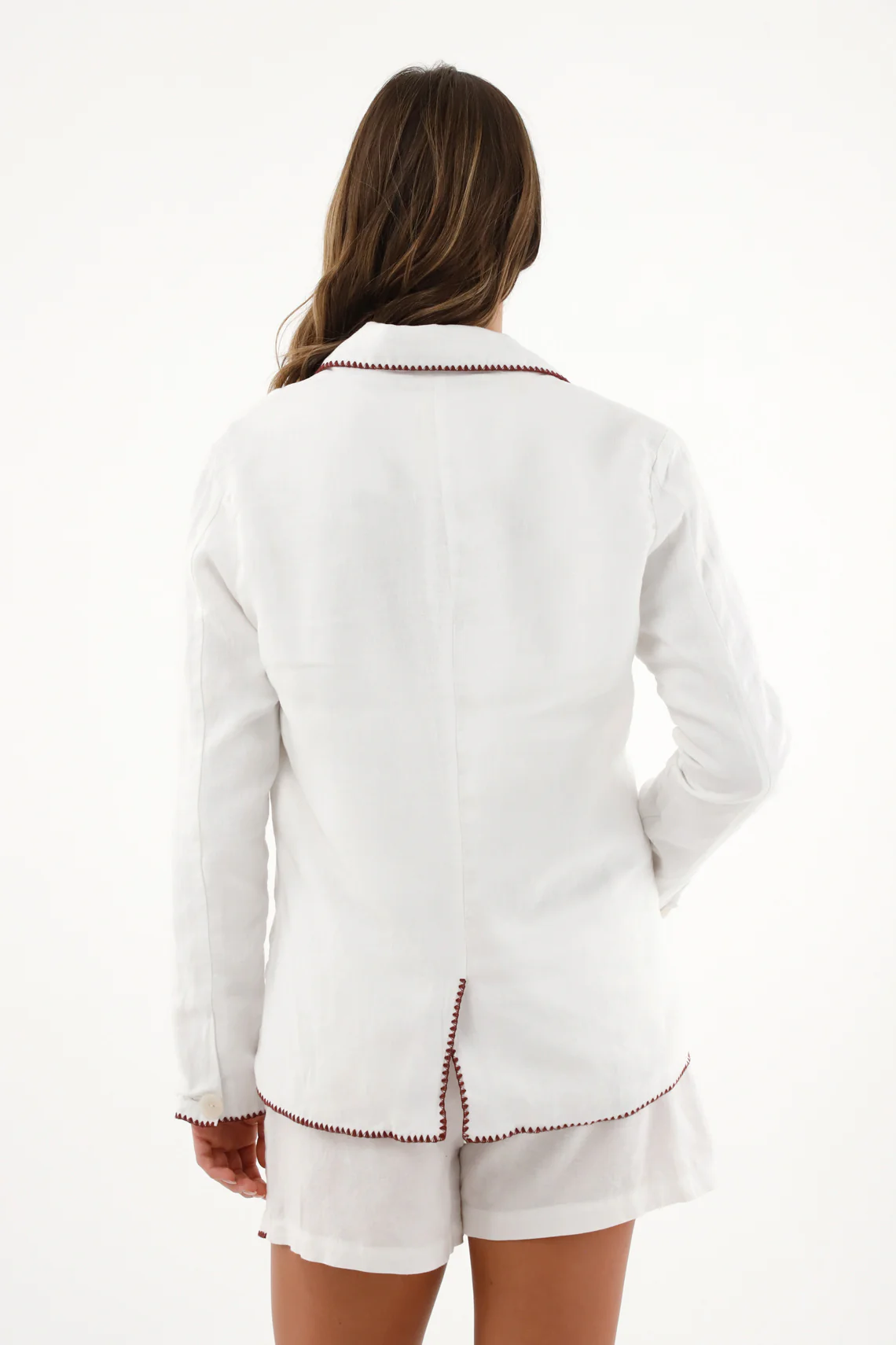 Women's White Blazer-Like Coat in Linen - Image 4