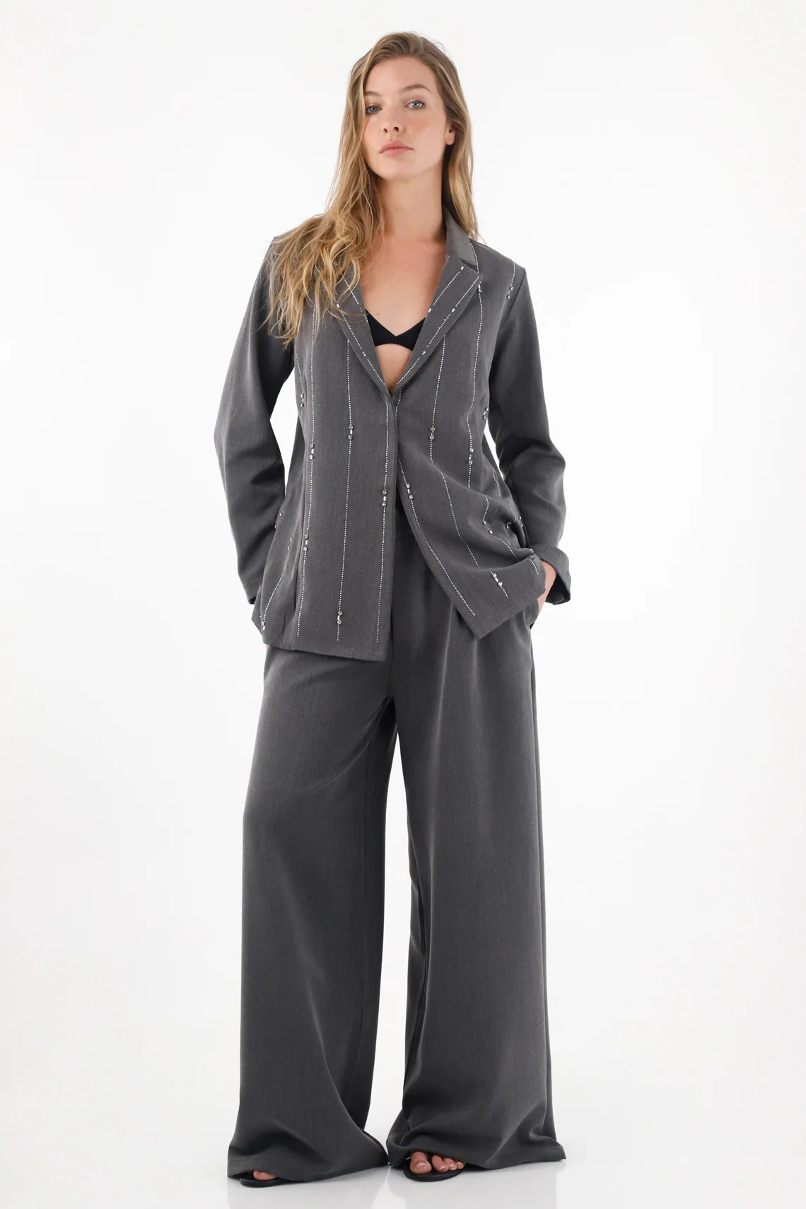 Women's Gray Blazer with Sparkling Accents