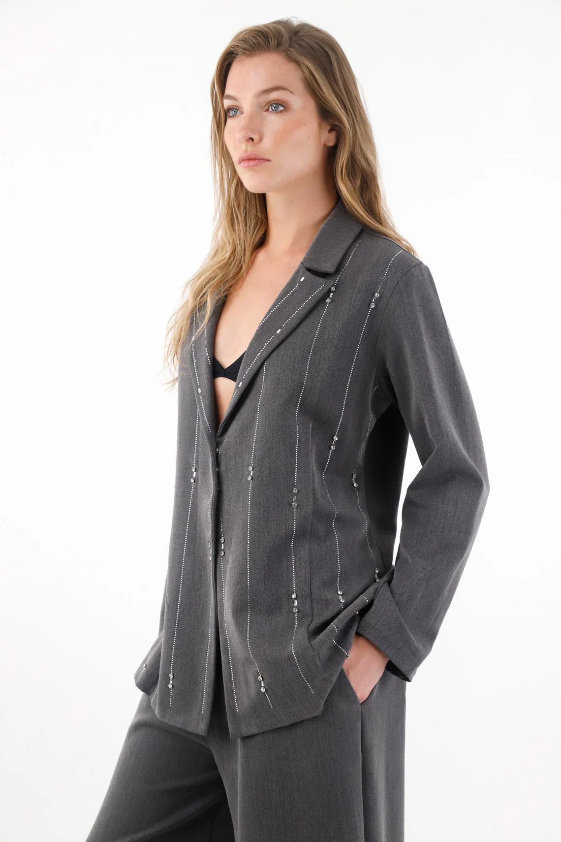 Women's Gray Blazer with Sparkling Accents - Image 2