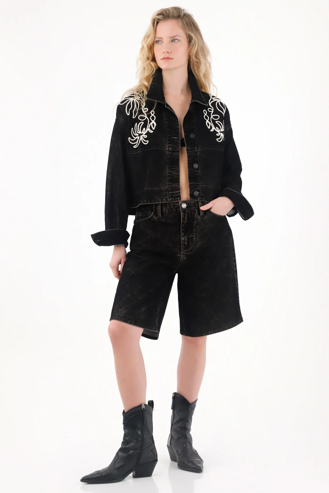 Black Velvet Bermuda Shorts for Women