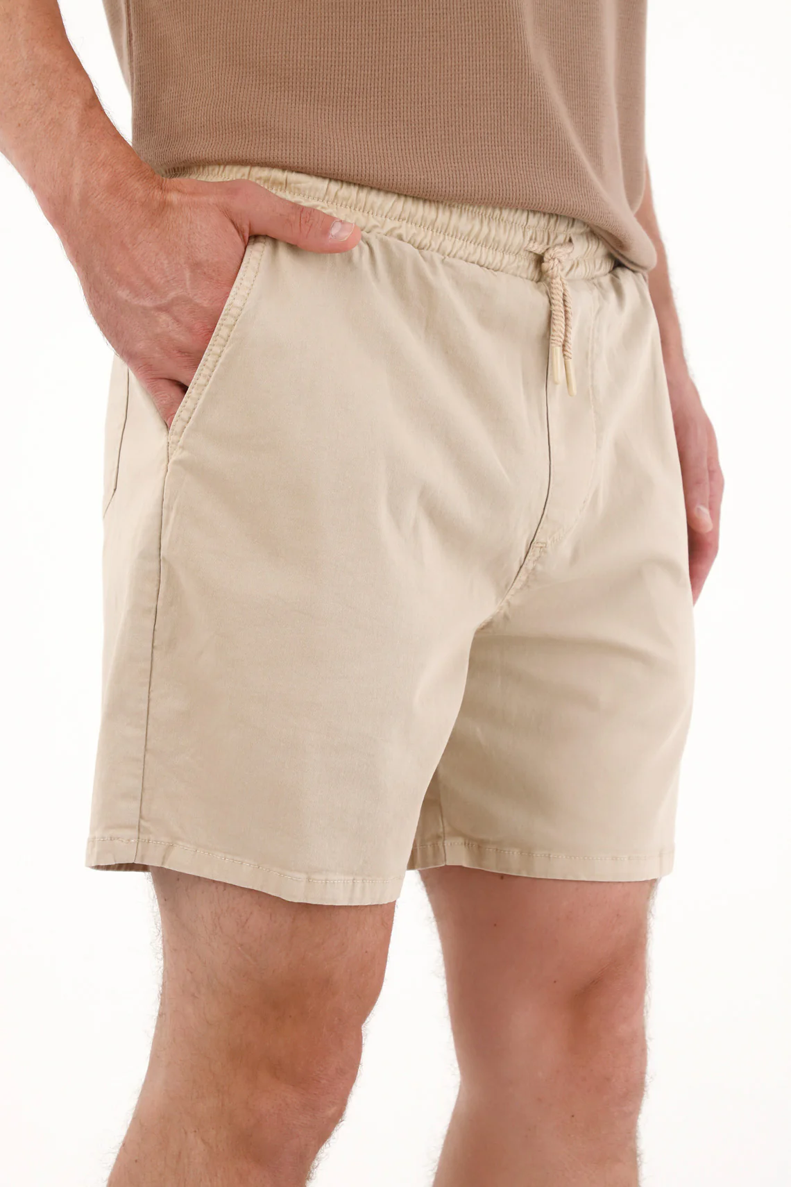 Men's Brown Elastic Waist Denim Bermuda Shorts - Image 3