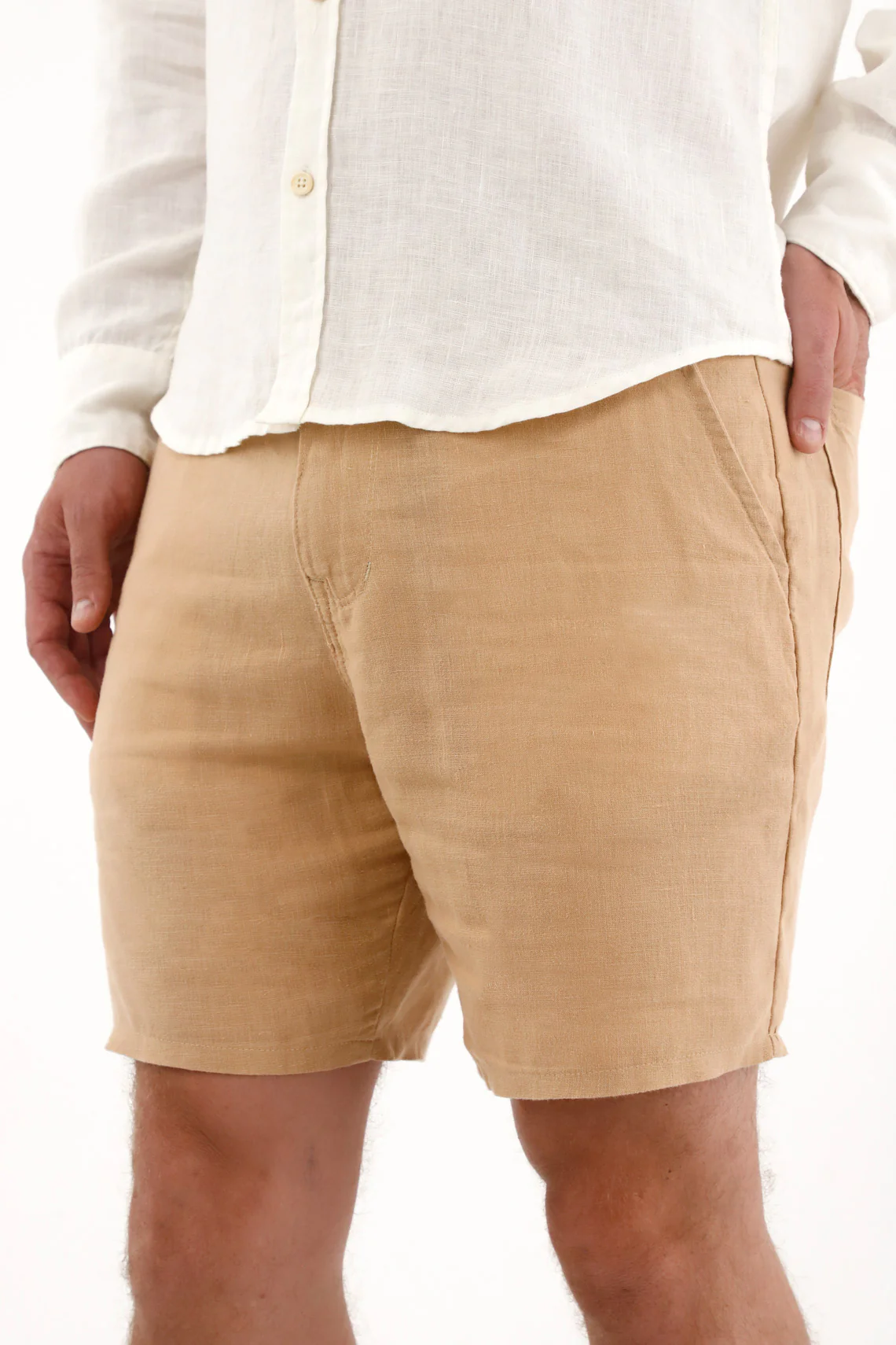 Men's 100% Linen Brown Bermuda Shorts