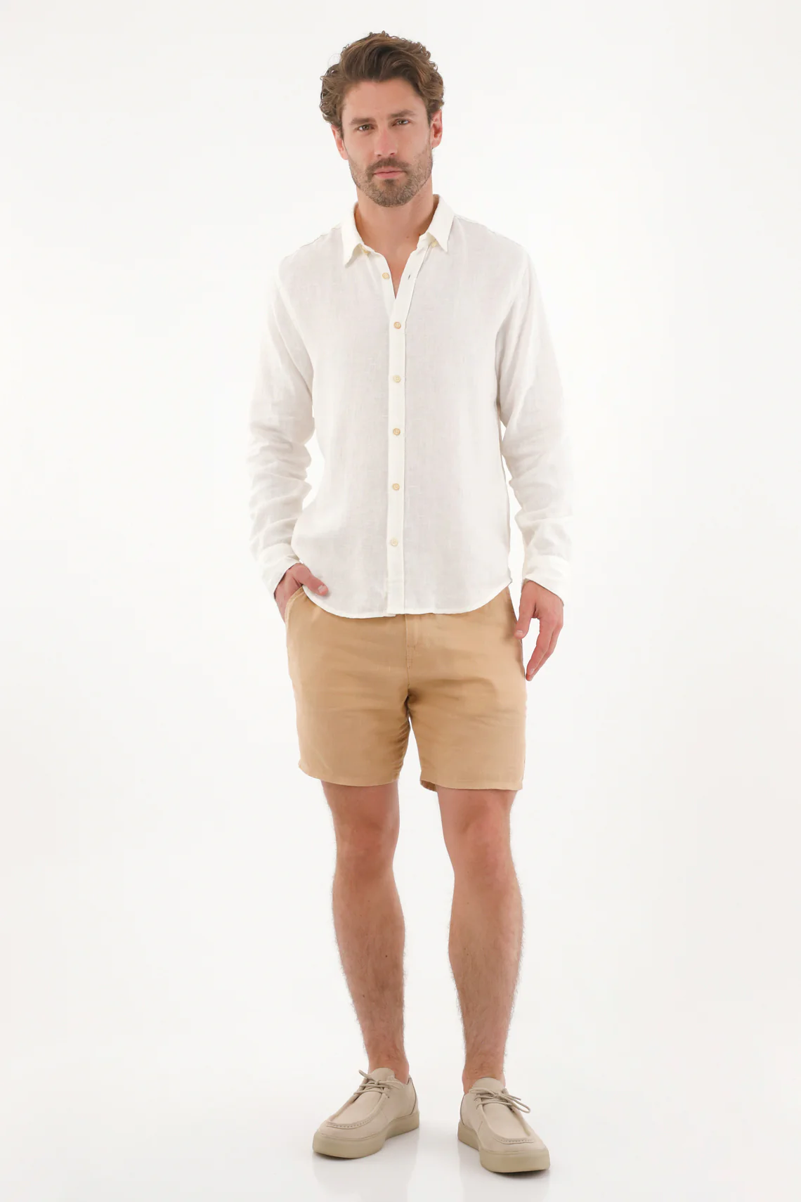 Men's 100% Linen Brown Bermuda Shorts - Image 2