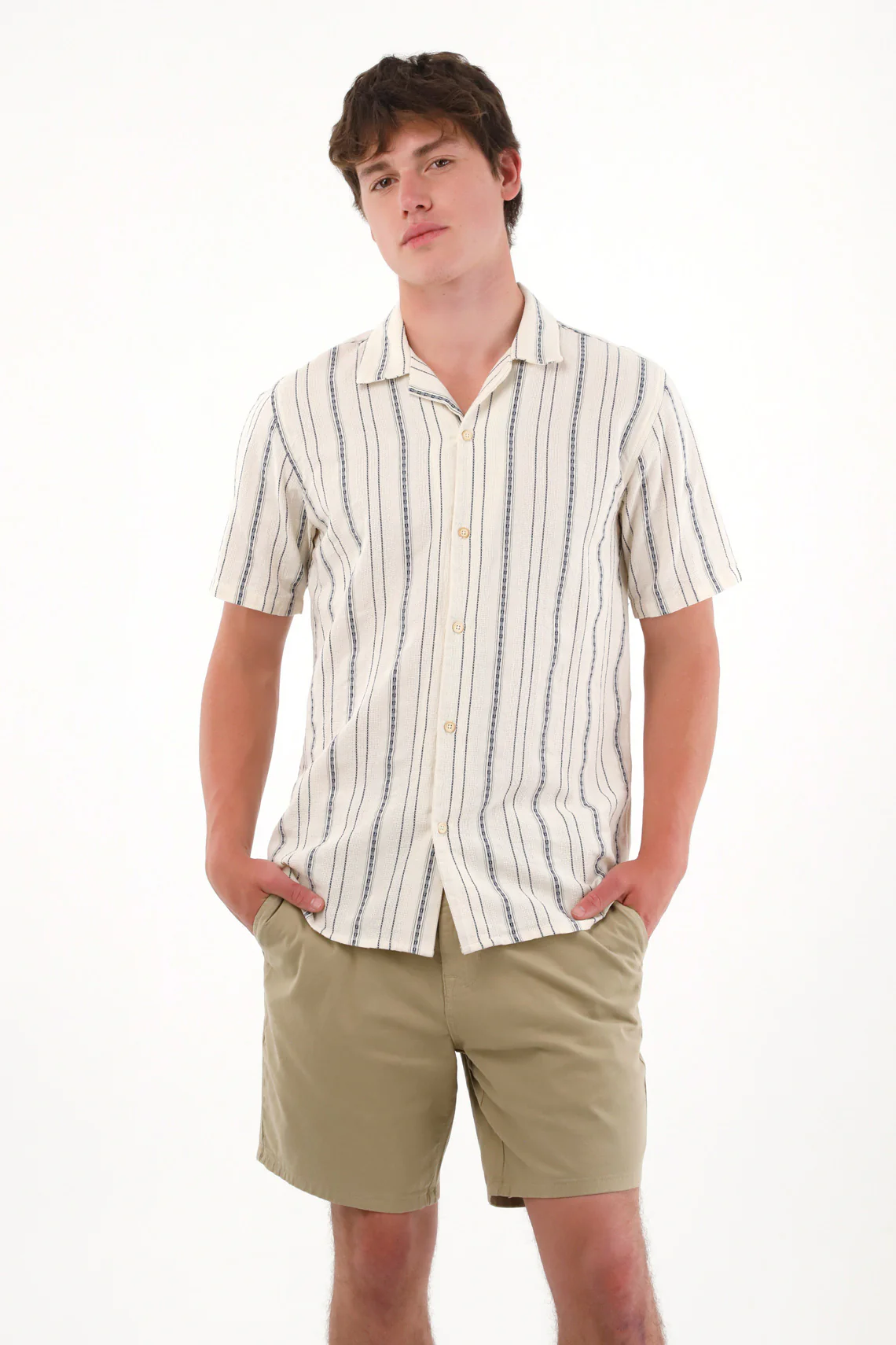 Men's Chino Style Bermuda Shorts with Brown Piped Pockets - Image 2