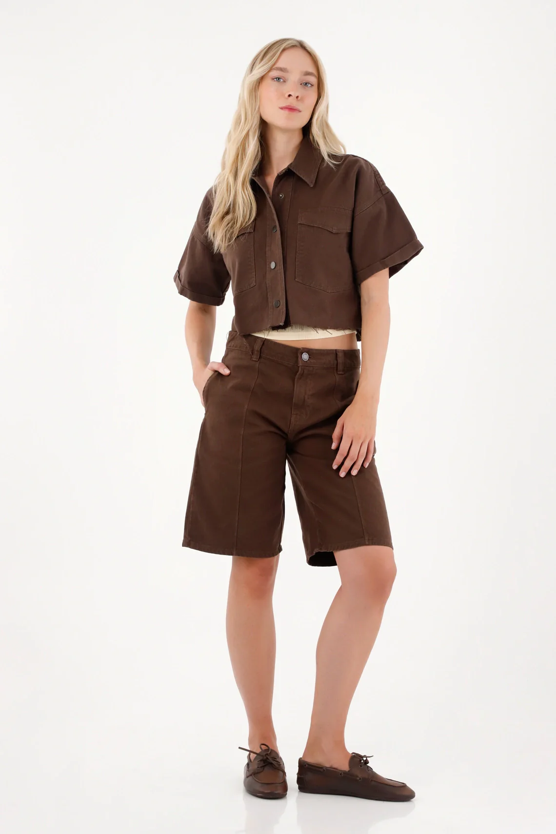 Brown Bull Denim Bermuda Shorts for Women