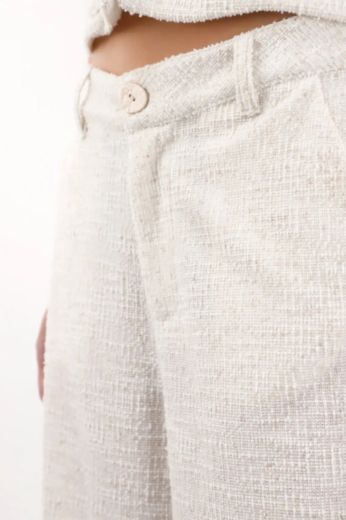 White Tweed Long Bermuda Shorts for Women - Image 3