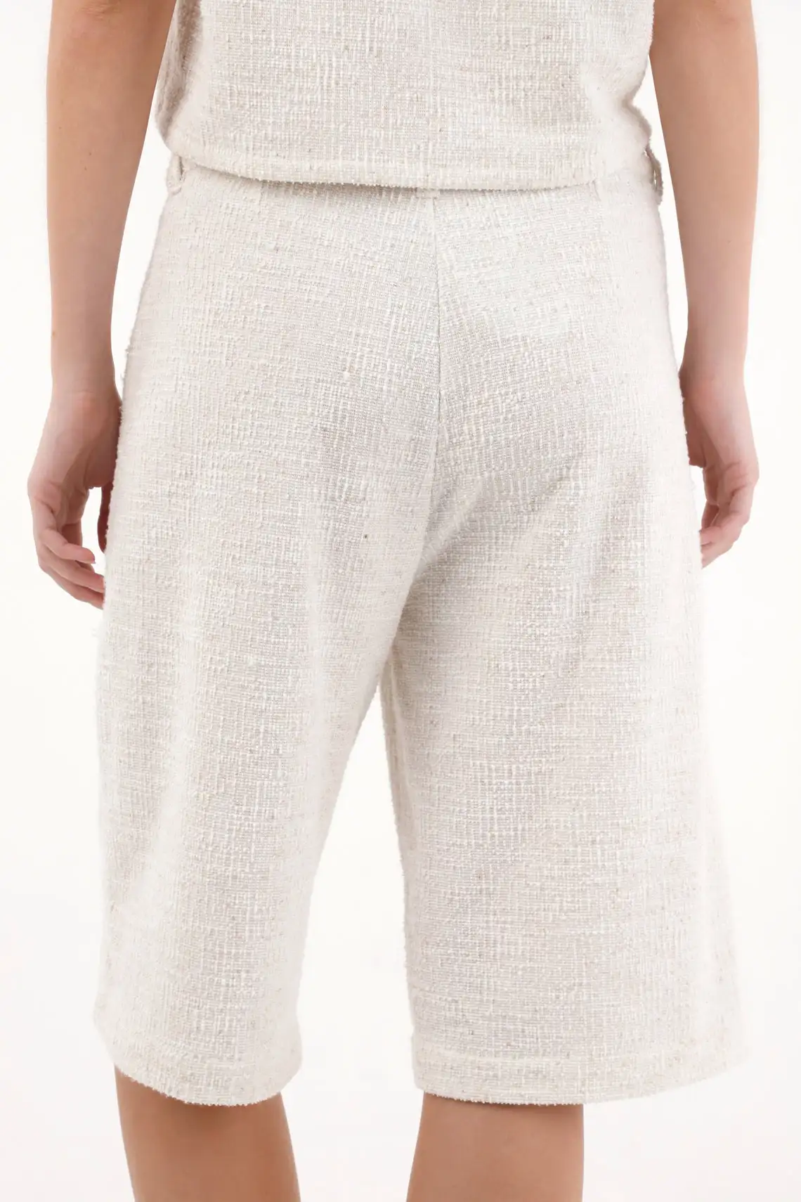 White Tweed Long Bermuda Shorts for Women - Image 4