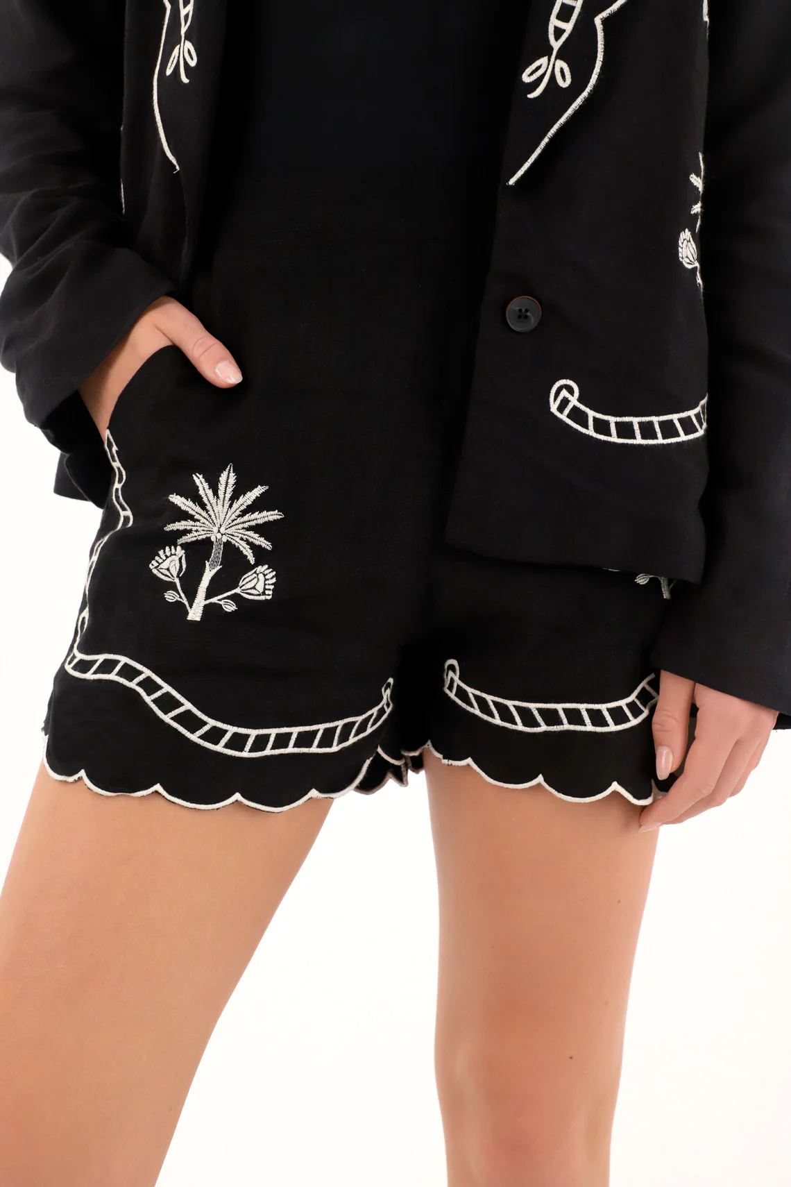 Women's black embroidered shorts