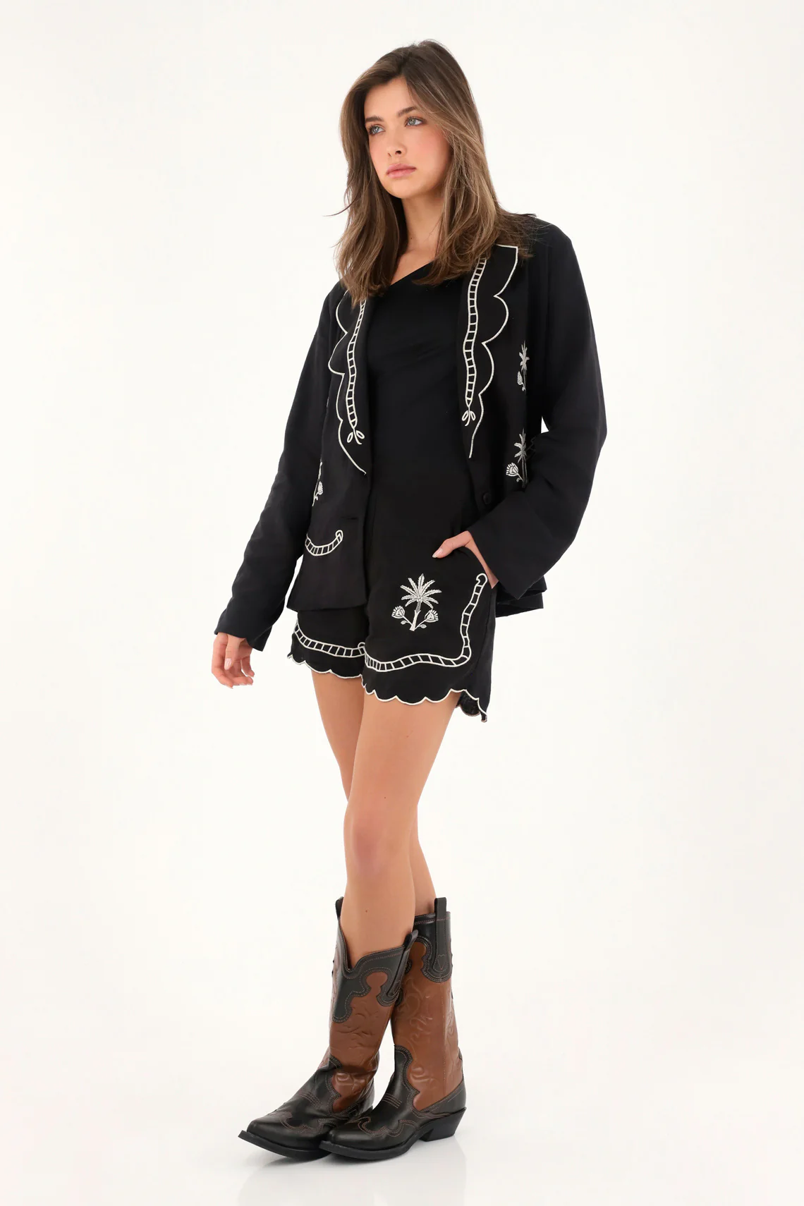 Women's black embroidered shorts - Image 2