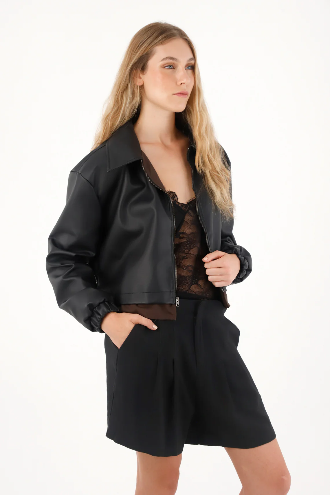 Women's Black Tailored Shorts - Image 3