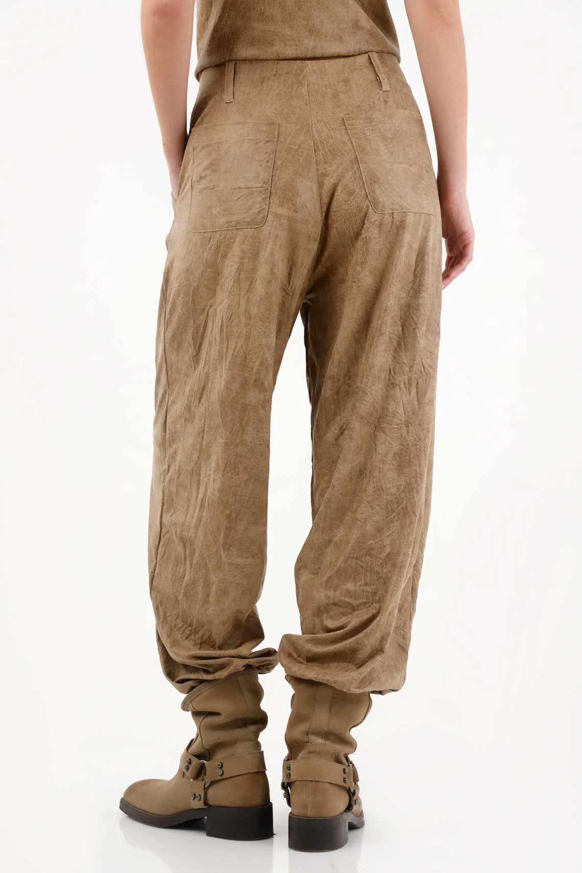 Brown Synthetic Leather Pants for Women - Image 4