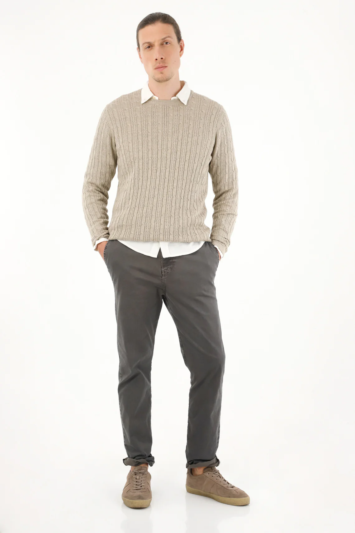 Men's round neck gray knit sweatshirt - Image 2