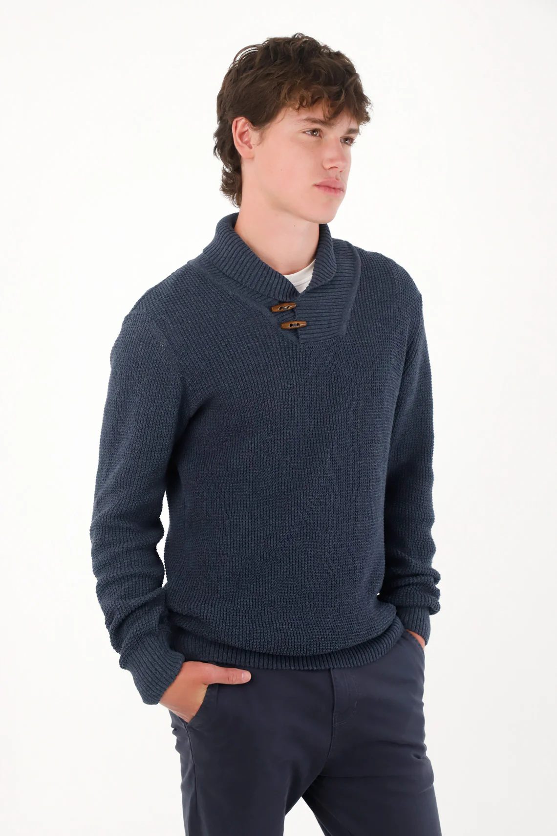 Men's Blue Long Sleeve Knit Sweater