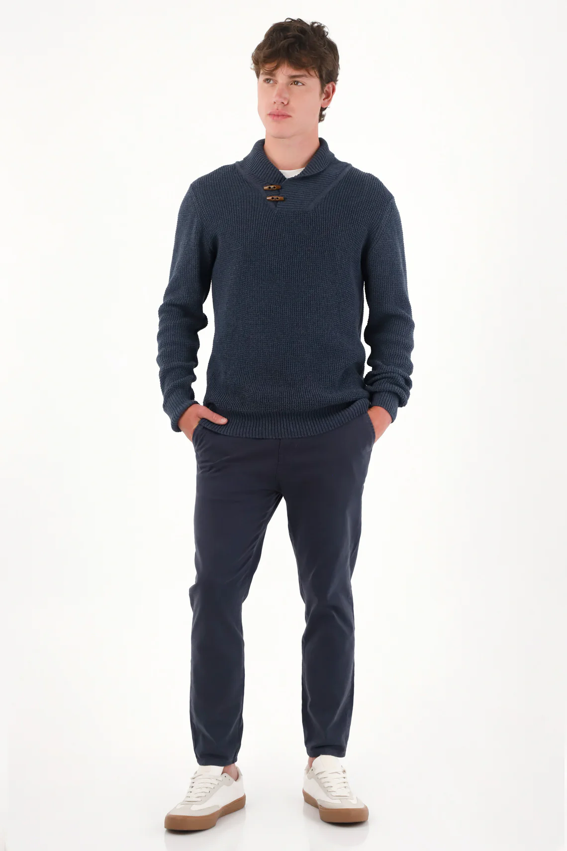 Men's Blue Long Sleeve Knit Sweater - Image 2