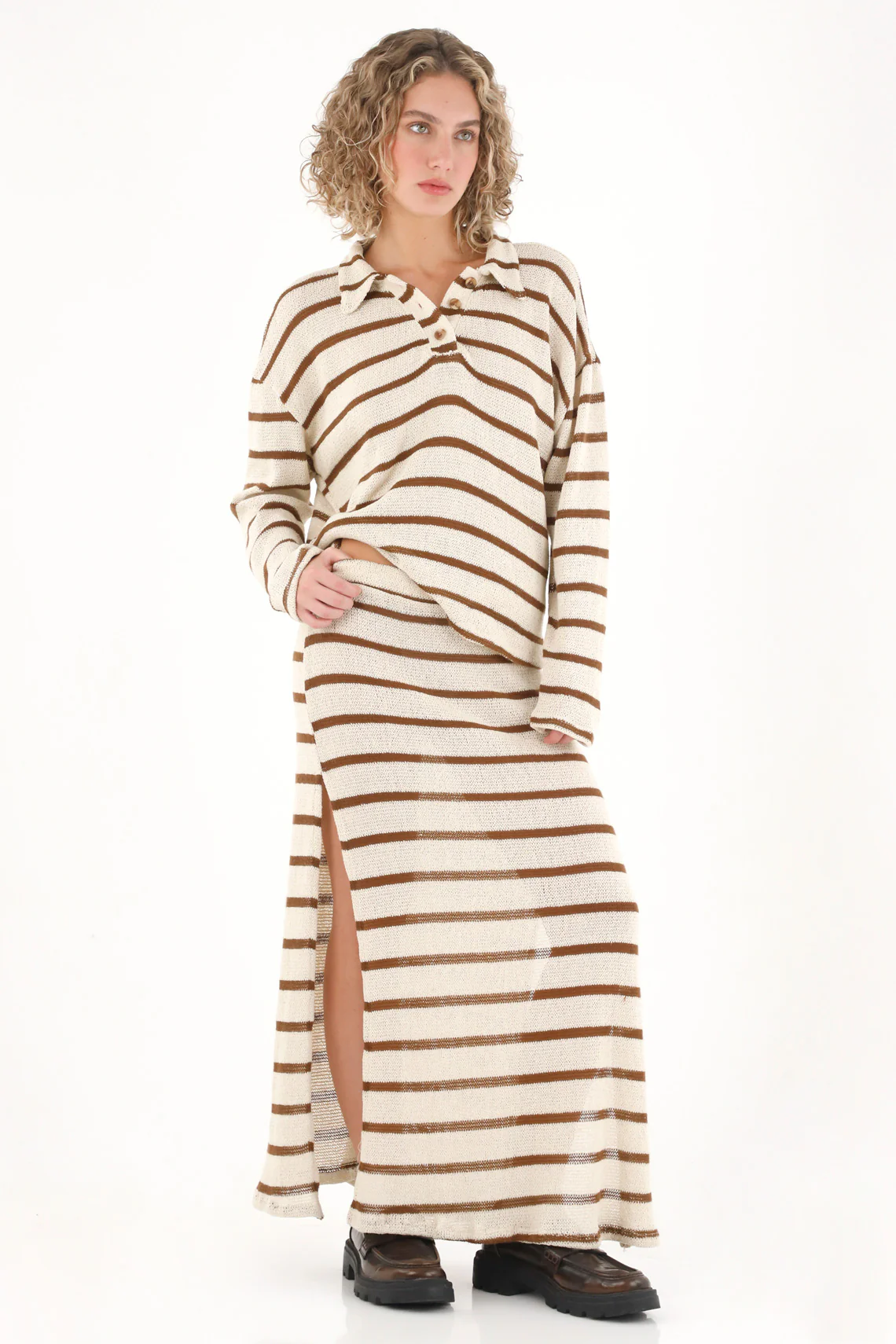 Women's Cream Striped Pullover - Image 2