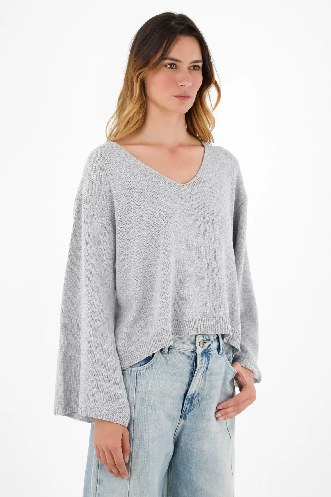 Women's Ecru V-Neck Sweater - Image 2