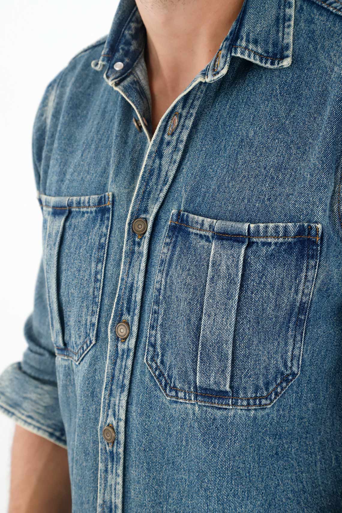 Men's Blue Denim Shirt - Image 3