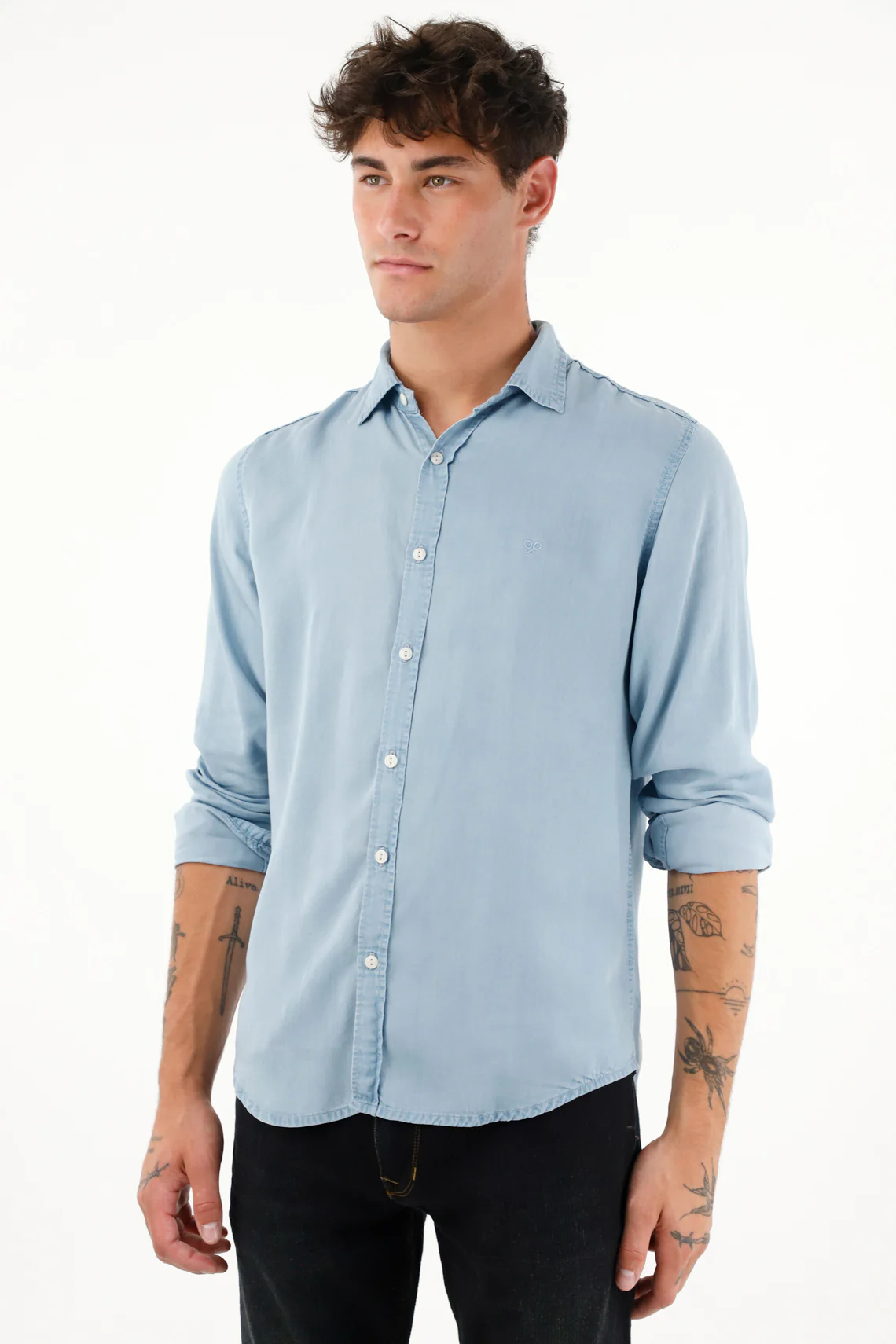 Men's Classic Blue Long-Sleeve Shirt - Image 2