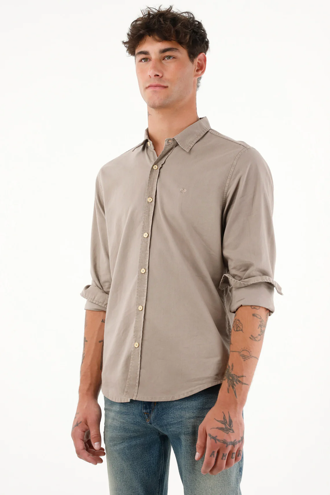 Men's Long Sleeve Shirt with Embroidered Racket in Brown - Image 2