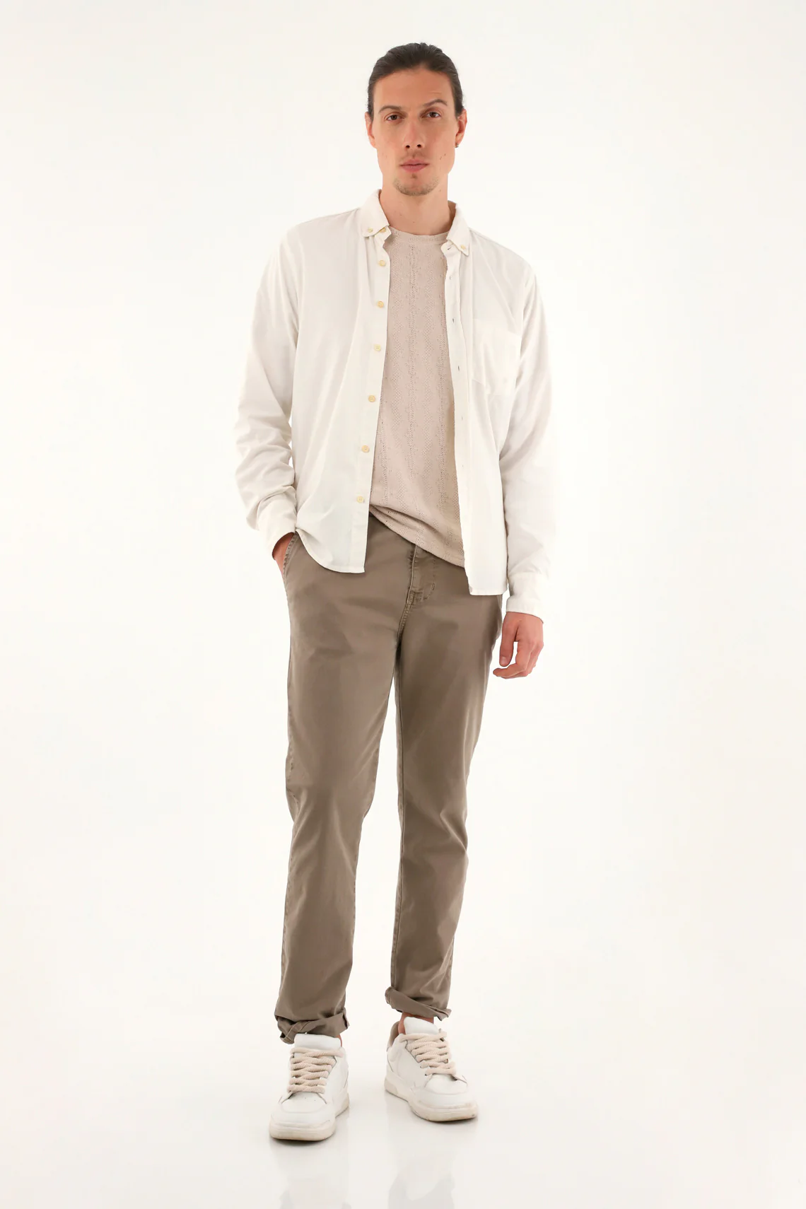 Men's Cream Shirt with Front Pockets - Image 2