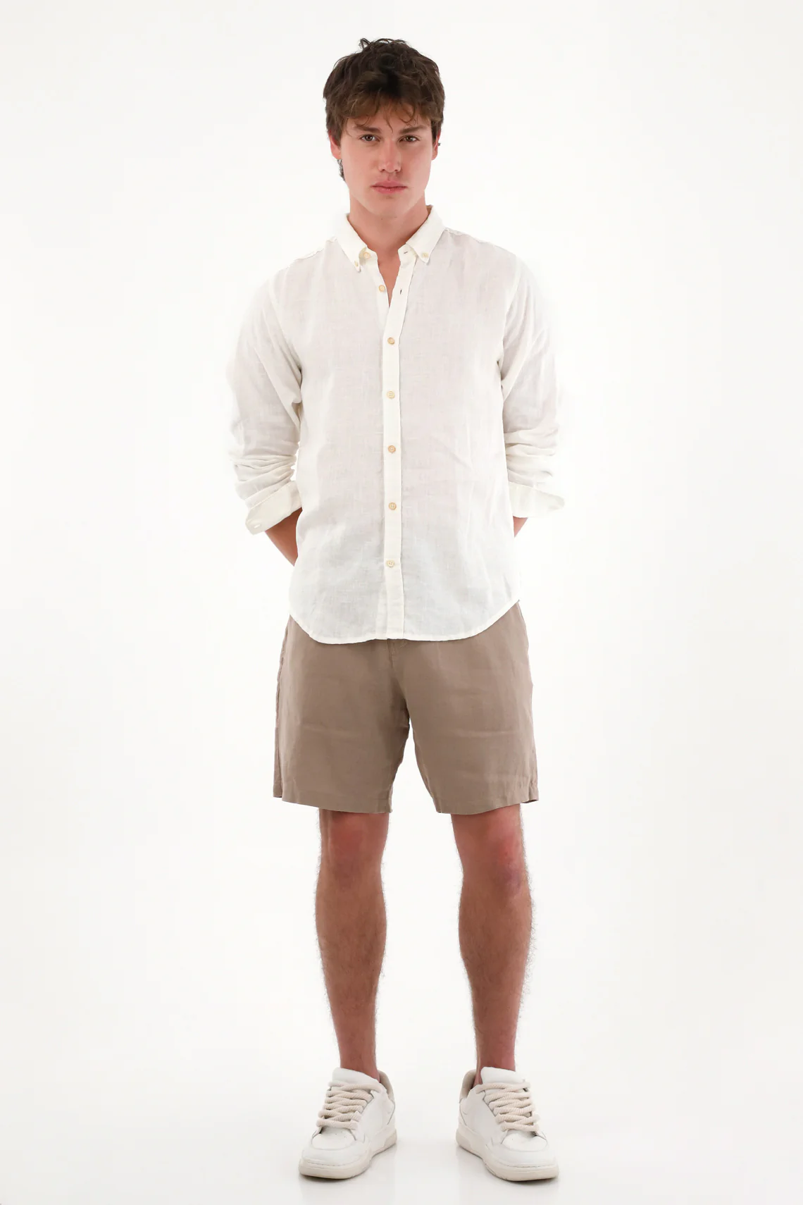 Long Sleeve 100% Linen Shirt for Men in Cream - Image 2