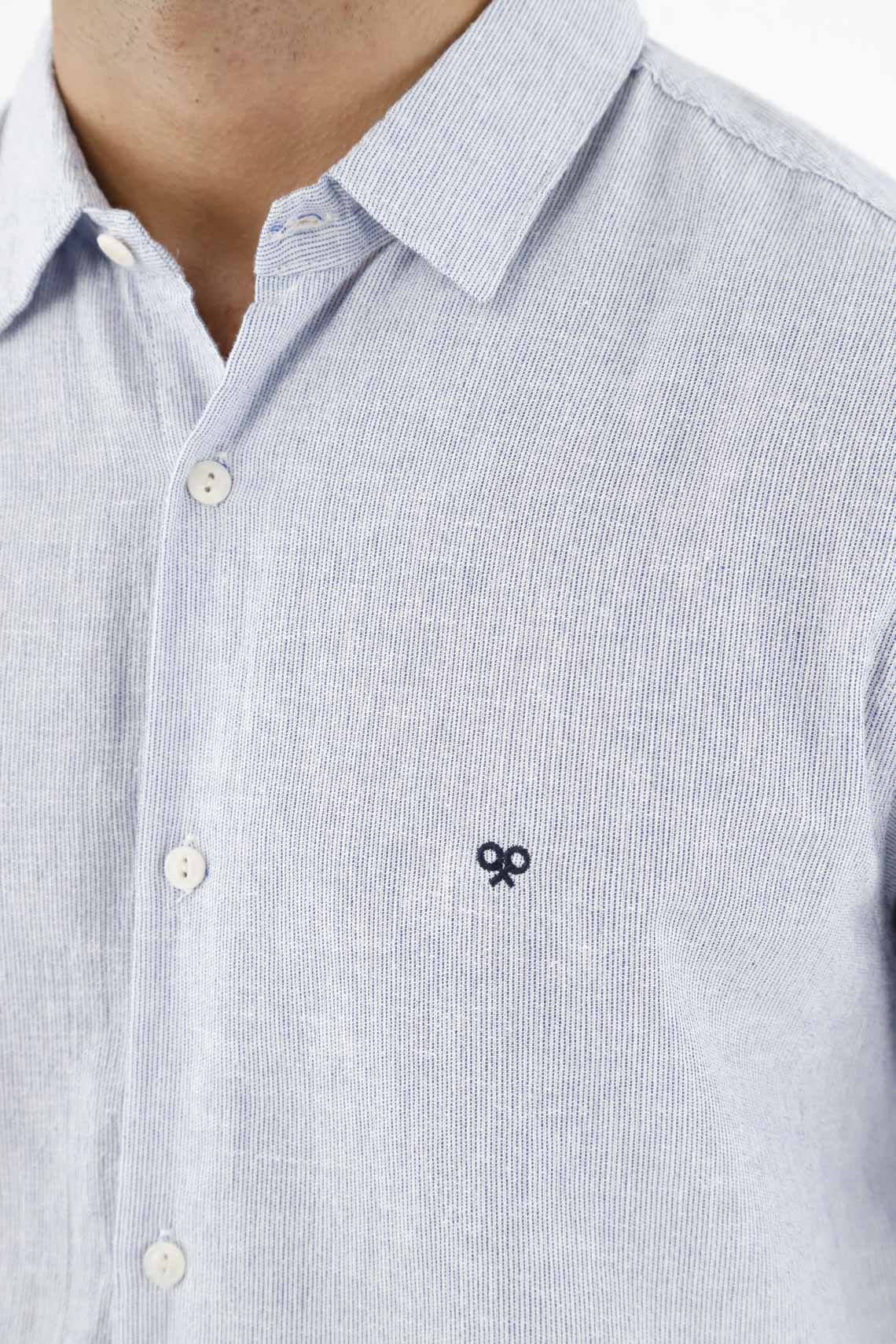 Men's Blue Mini Racket Embroidered Shirt - Image 3