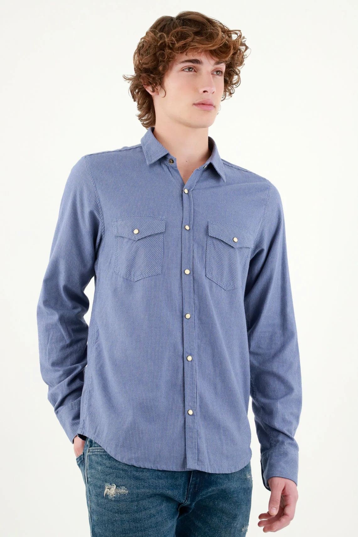 Men's Blue Long Sleeve Shirt - Image 2
