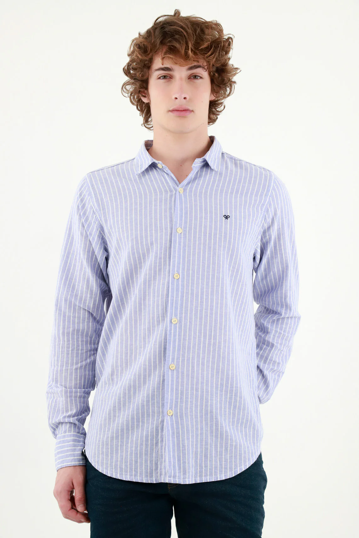 Men's Blue French Collar Shirt - Image 3