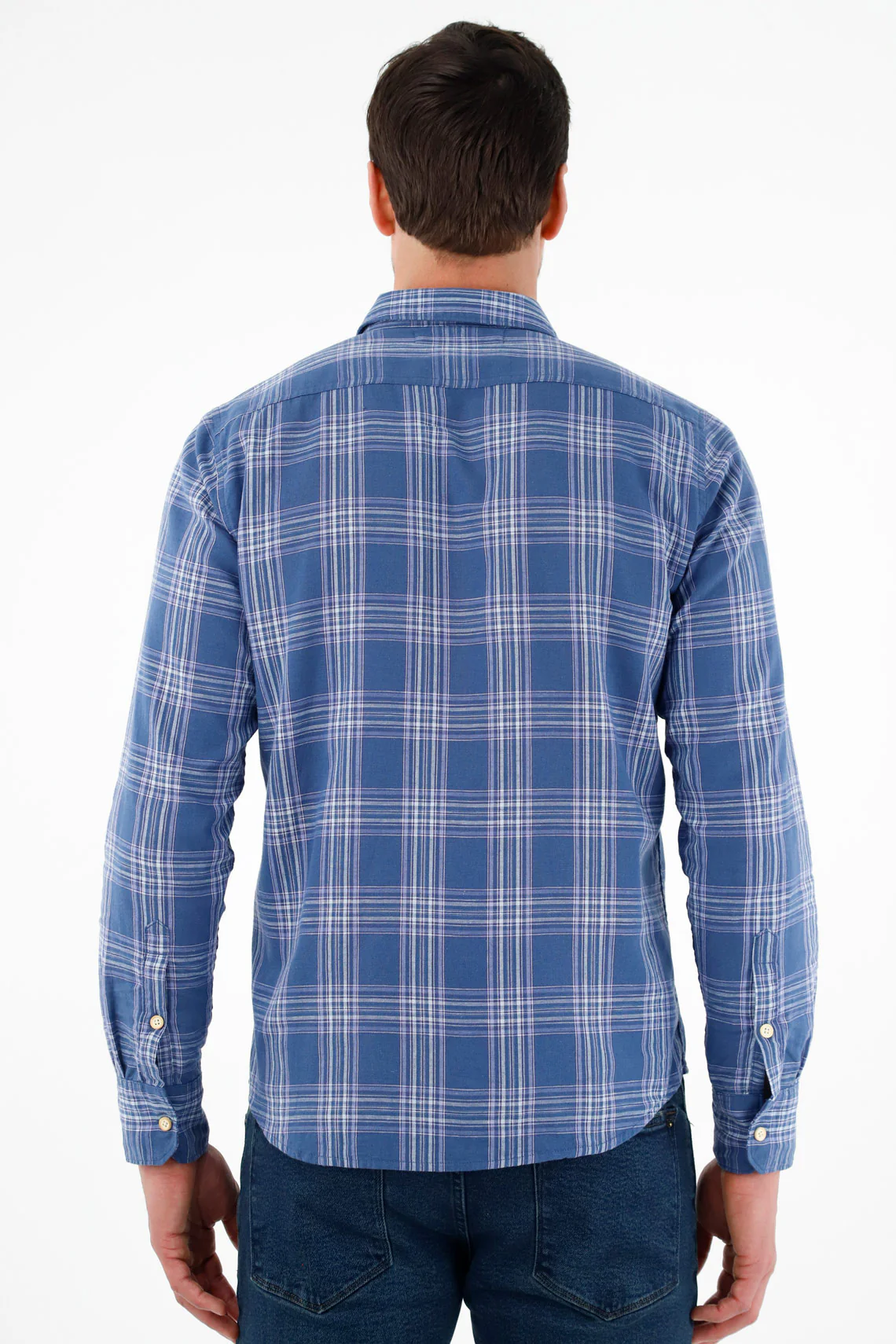 Men's Blue Plaid Design Shirt - Image 4