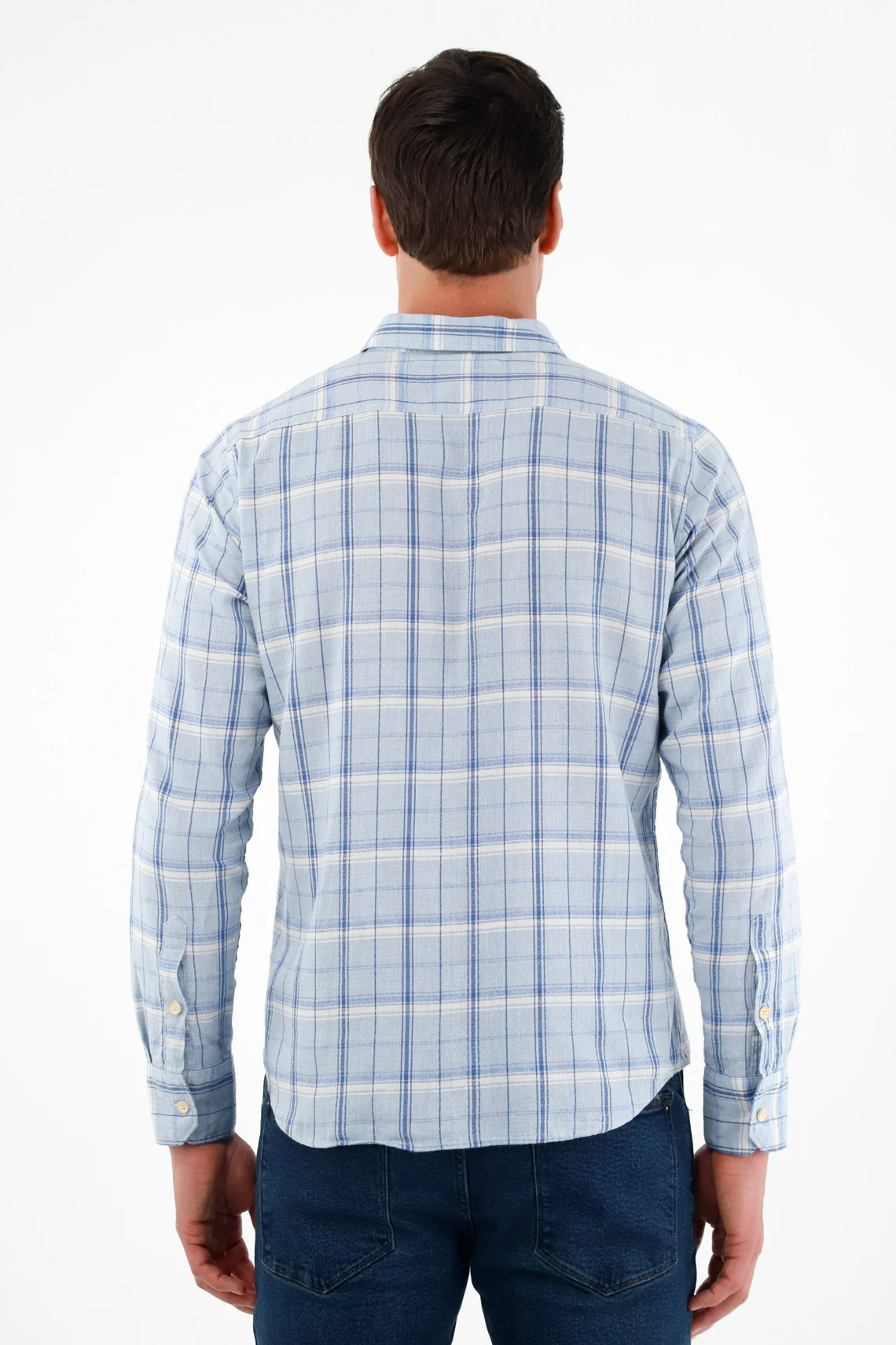 Men's Blue Checked Shirt - Image 4