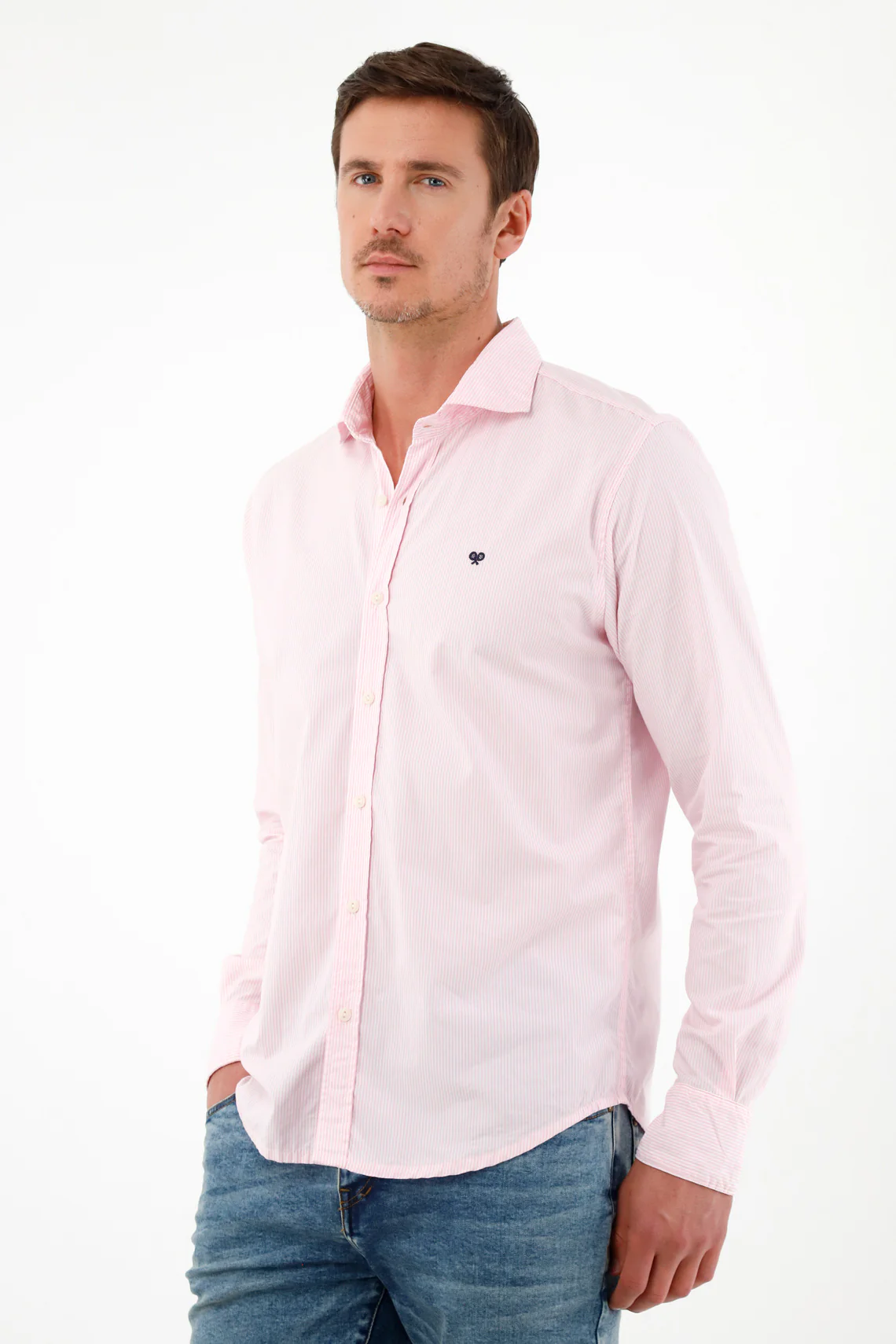 Men's Pink French Collar Shirt - Image 3