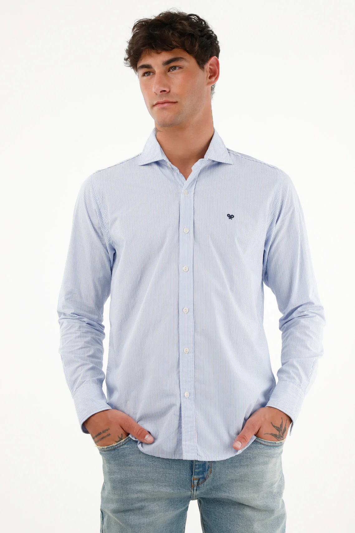 Striped Blue Dress Shirt for Men - Image 3