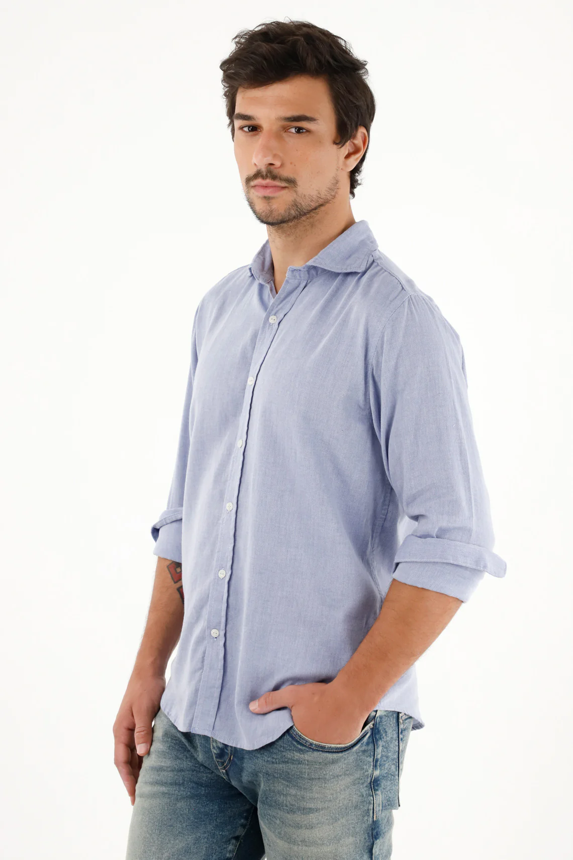 Men's long sleeve blue pre-dyed shirt - Image 2