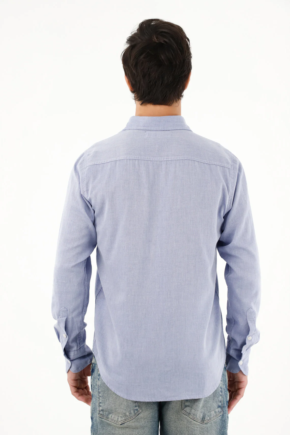 Men's long sleeve blue pre-dyed shirt - Image 4
