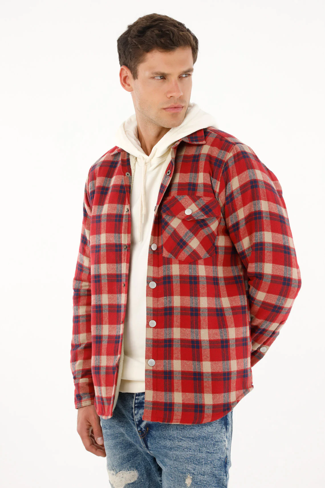 Men's Flannel Checkered Shirt with Sherpa Lining