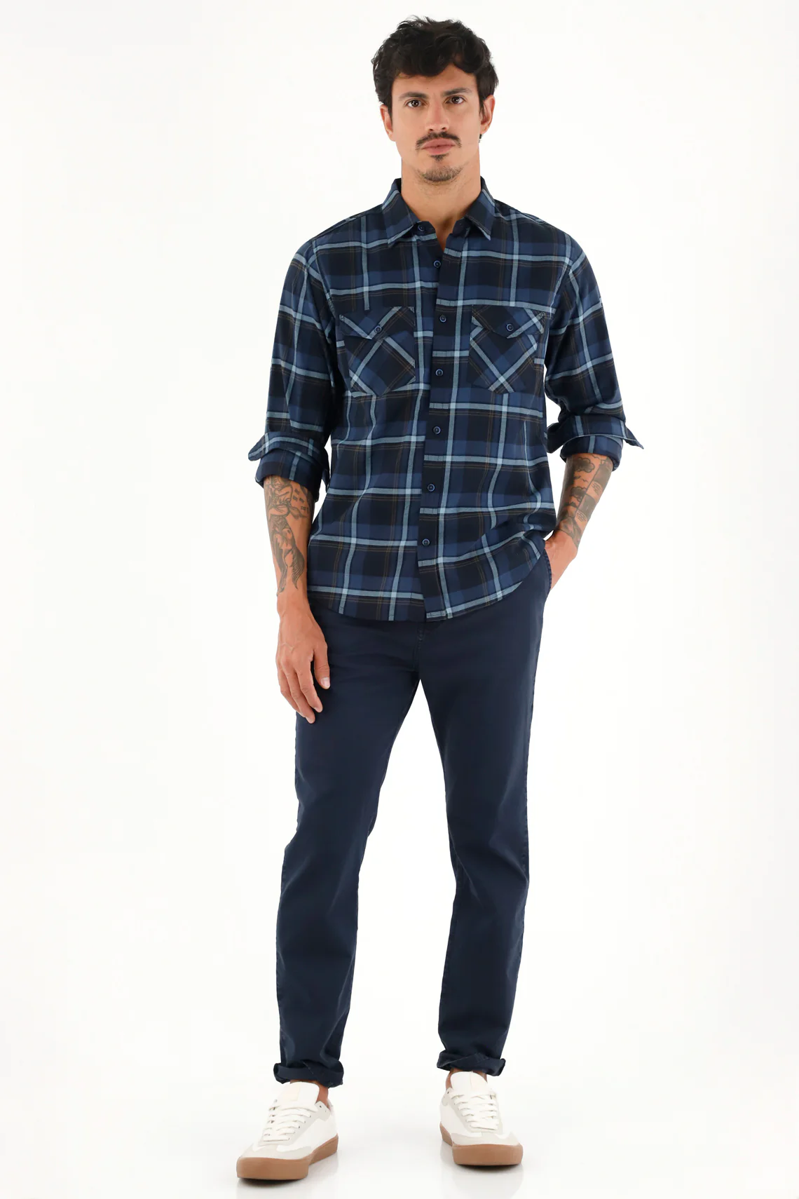 Men's Blue Plaid Button-Down Shirt - Image 2