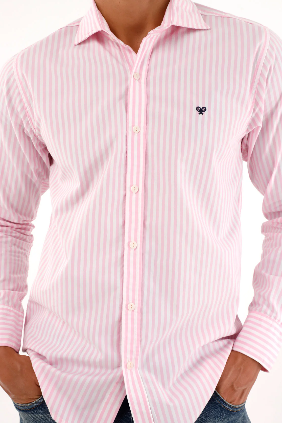 Pink Long Sleeve Striped Shirt for Men - Image 2