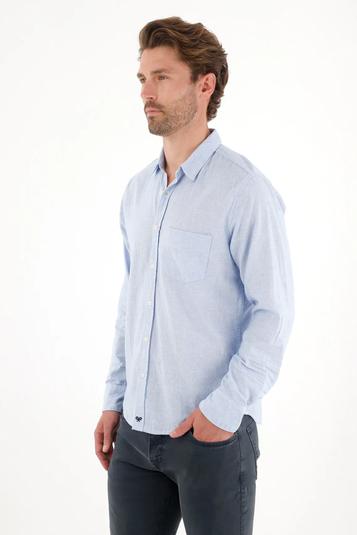 Men's Long Sleeve Pre-Dyed Blue Shirt