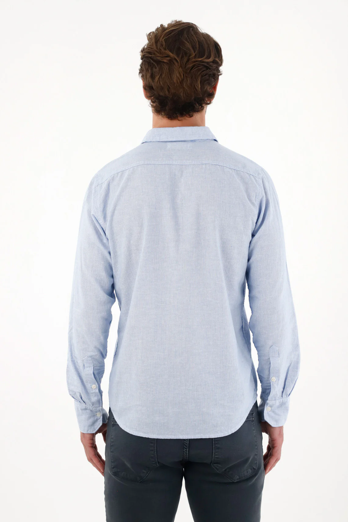Men's Long Sleeve Pre-Dyed Blue Shirt - Image 3