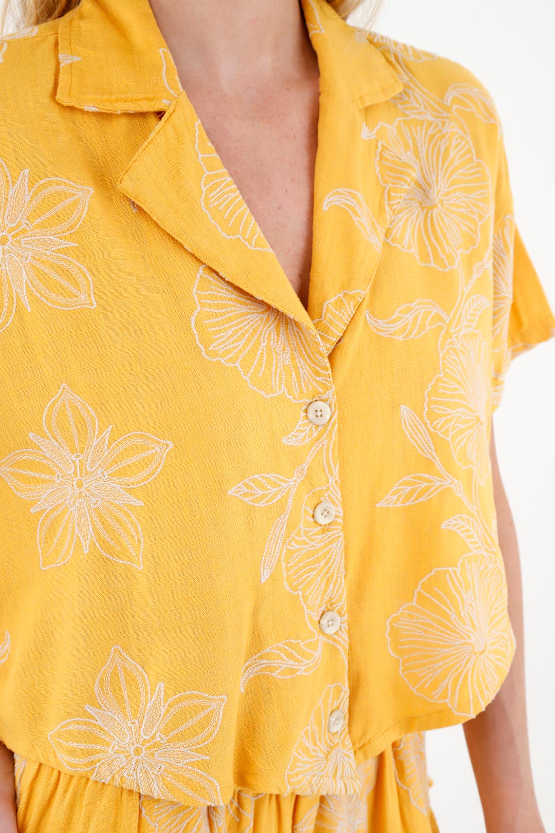 Women's Yellow Shirt with Floral Embroidery - Image 3