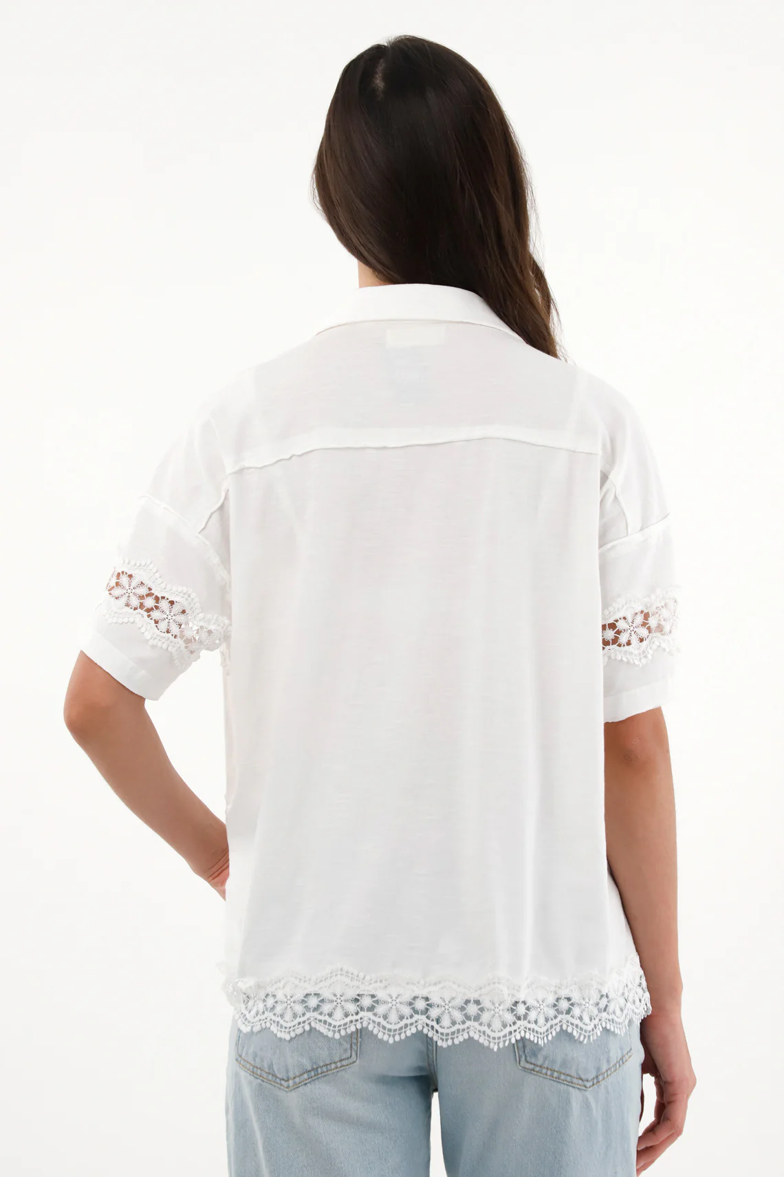 Women's short sleeve shirt with decorative cutouts. - Image 4