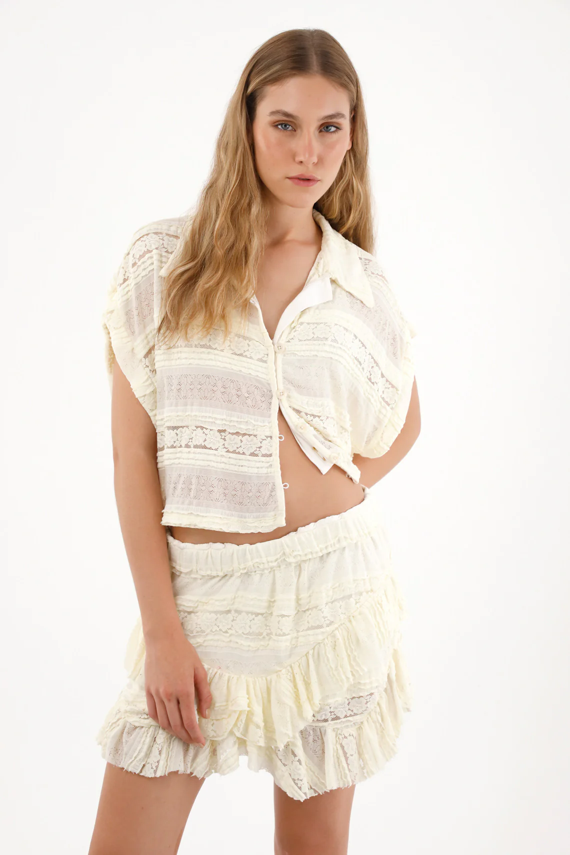 Women's Boxy Fit Textured Cream Shirt