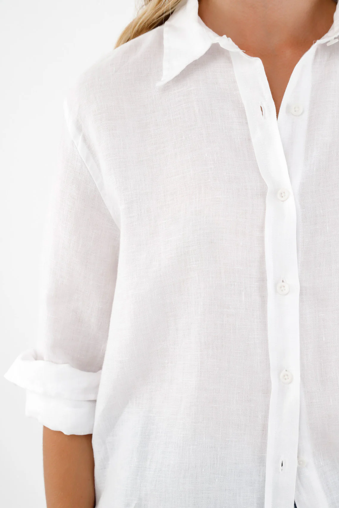 Women's White 100% Linen Long Sleeve Shirt - Image 3