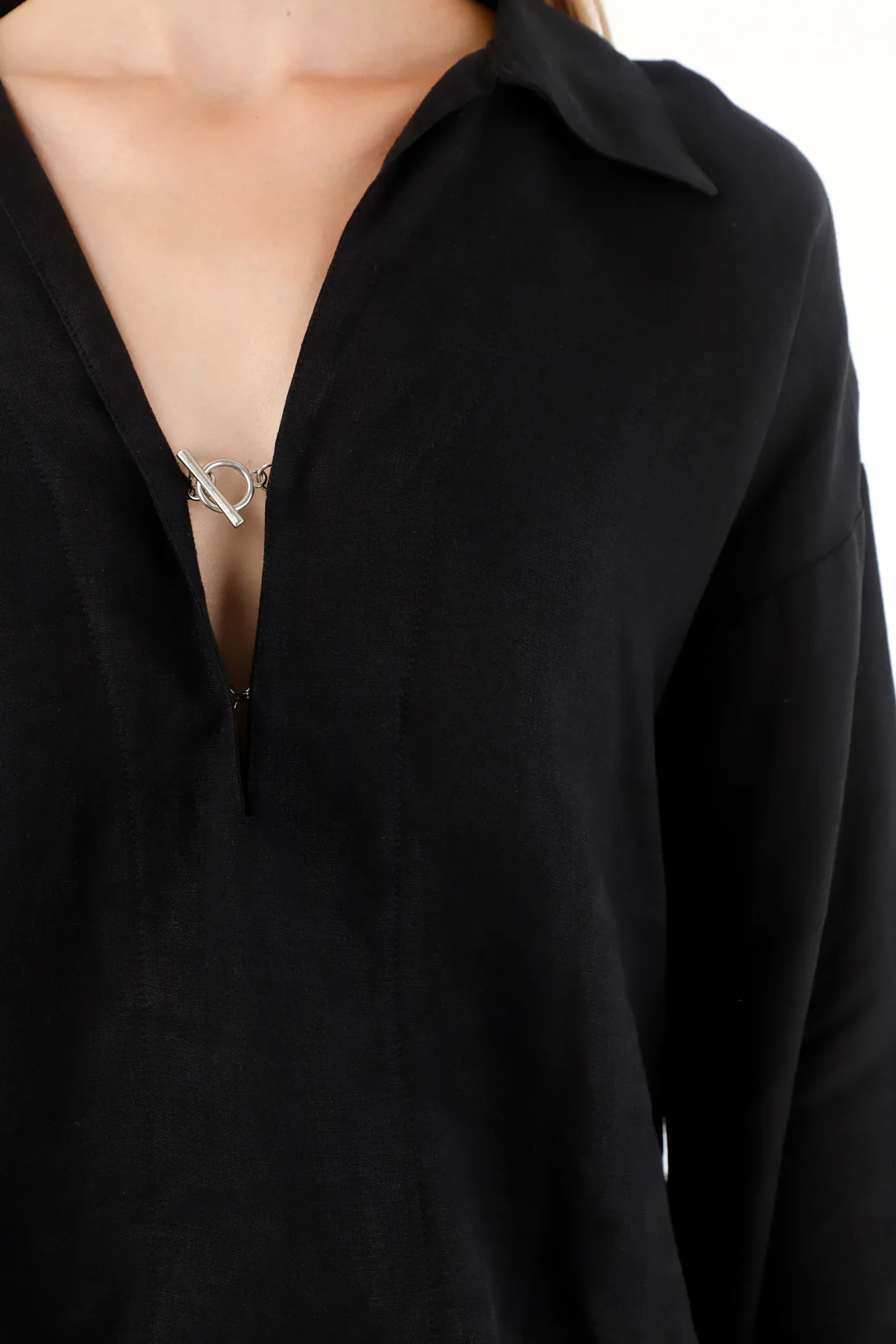 Women's 100% Linen Long Sleeve Black Shirt - Image 3
