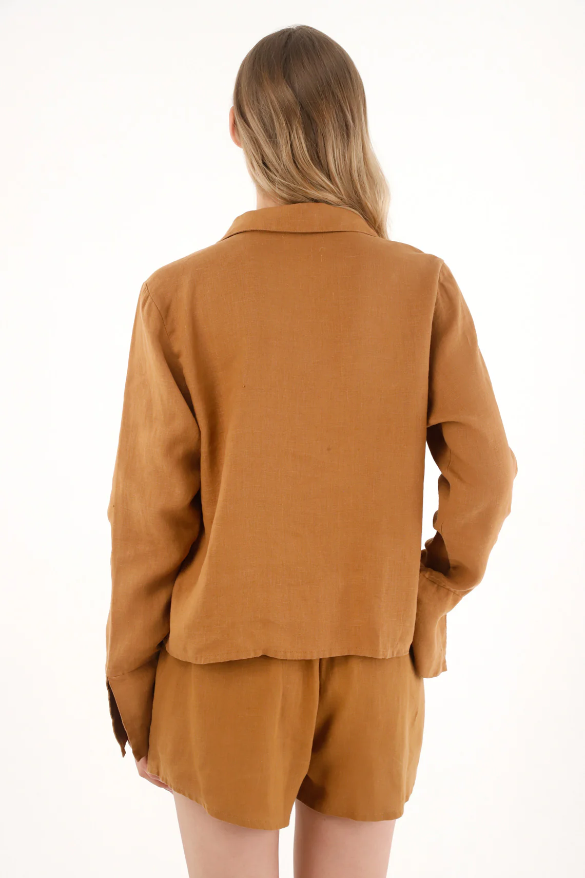 Women's 100% Linen Brown Tie-Front Shirt - Image 4