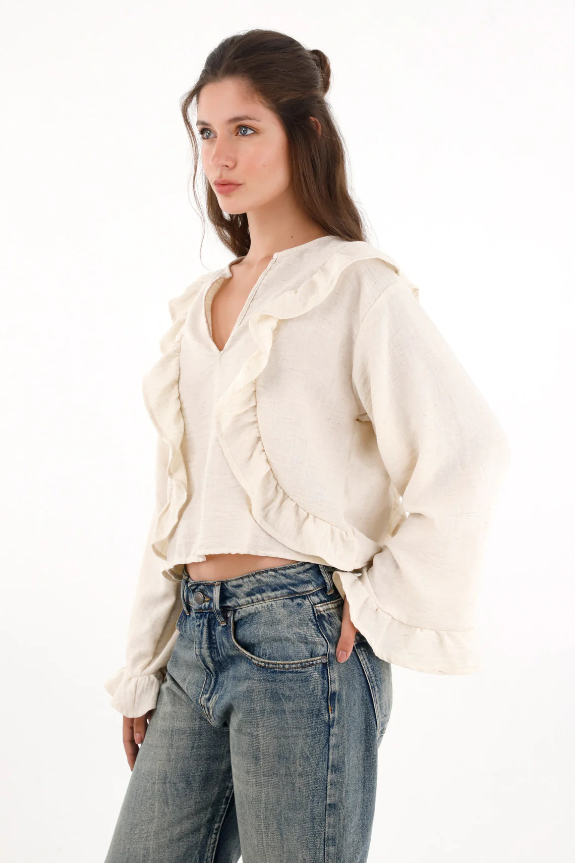 Women's Cream Ruffled Blouse - Image 2
