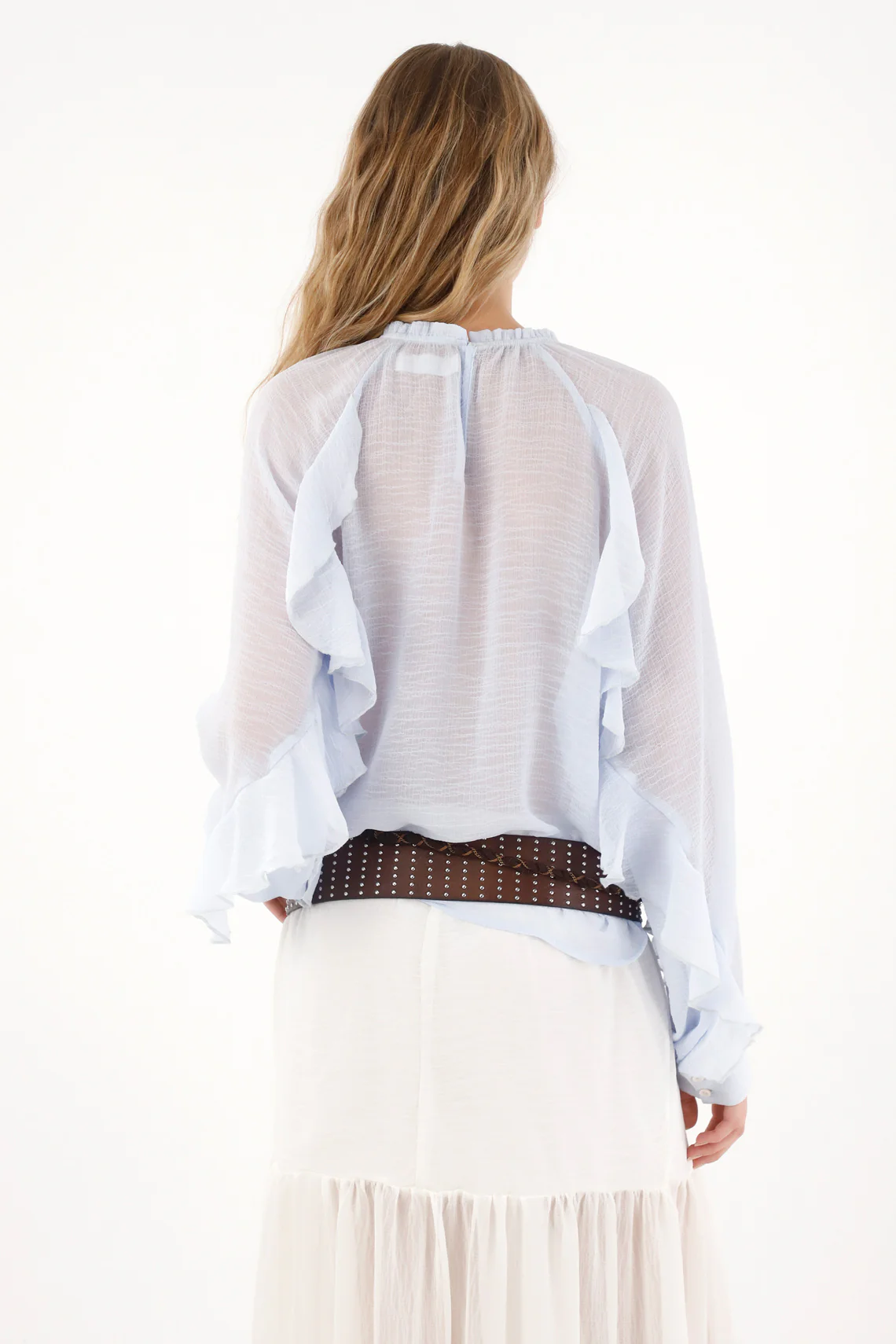 Women's Blue Ruffled Sheer Blouse - Image 5
