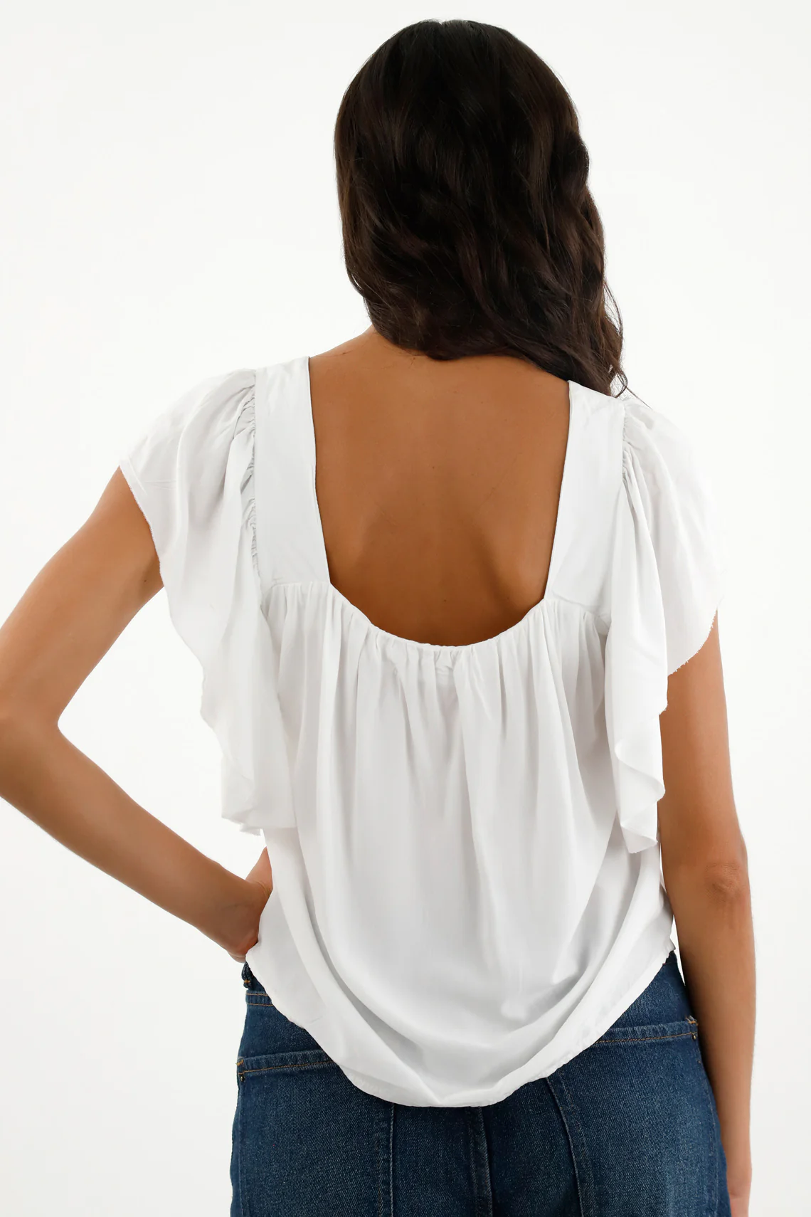 Women's White Ruffle Strap Shirt - Image 4